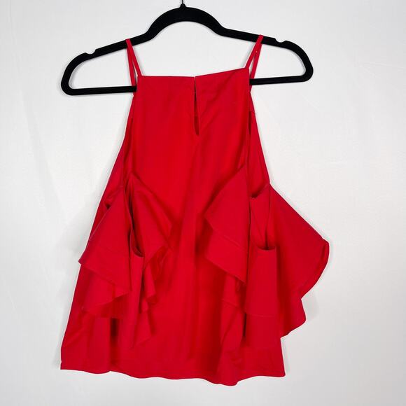 Amanda Uprichard Small S Red Ruffle Cold Shoulder Blouse Short Sleeve Cotton - Picture 2 of 10